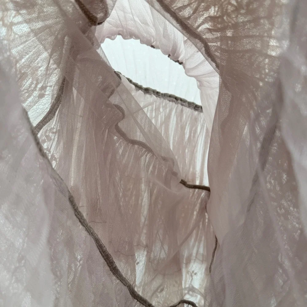 BooHoo Midi Long Sleeve Dress Tule Tiered Size 8‎ Tan Lace Sheer Romantic - Picture 13 of 13